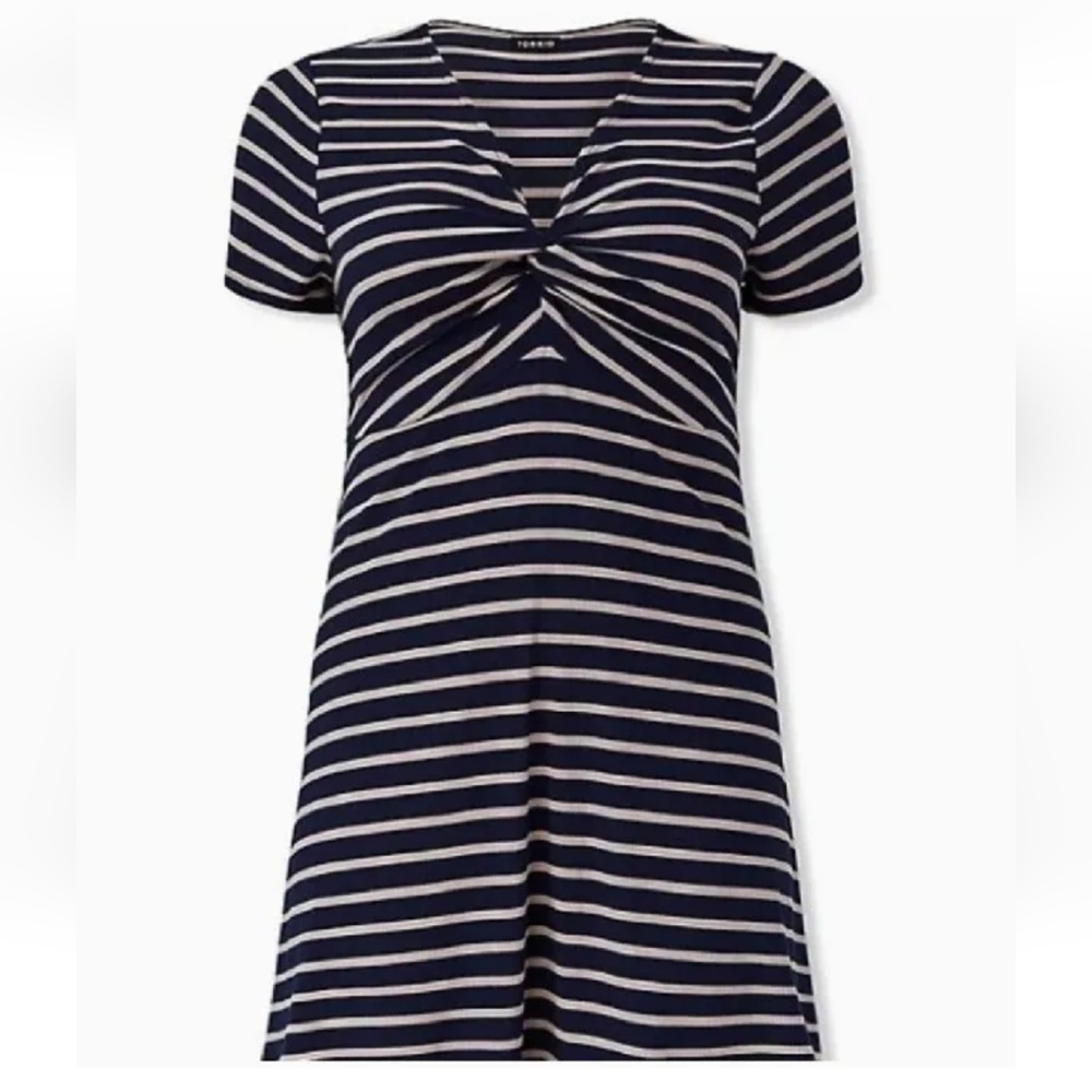 Torrid Nautical Beach Dress Navy Striped Twist Knot Rib Swing Plus 1X 14/16 New